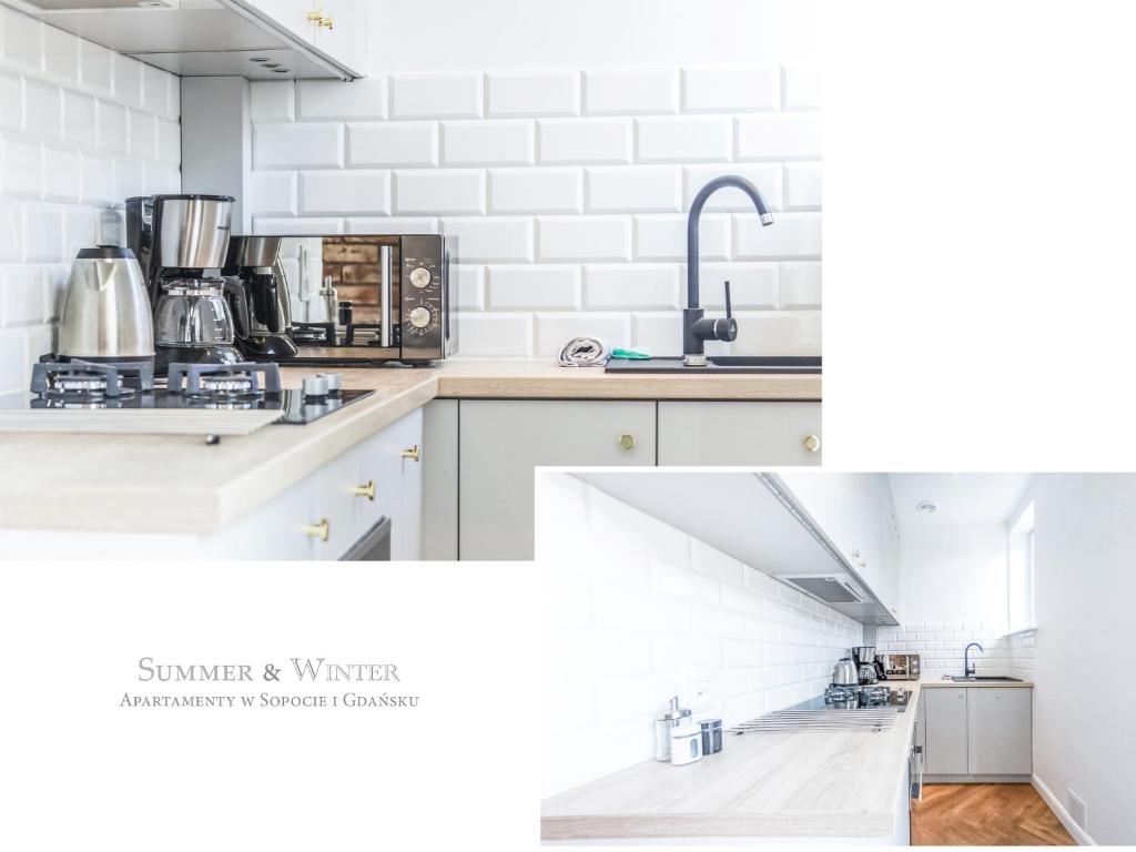 Kuchyňa alebo kuchynka v ubytovaní Family Luxury Pure Old Town Apartament 1-8, 2 sypialnie i salon, parking pub, 60m2