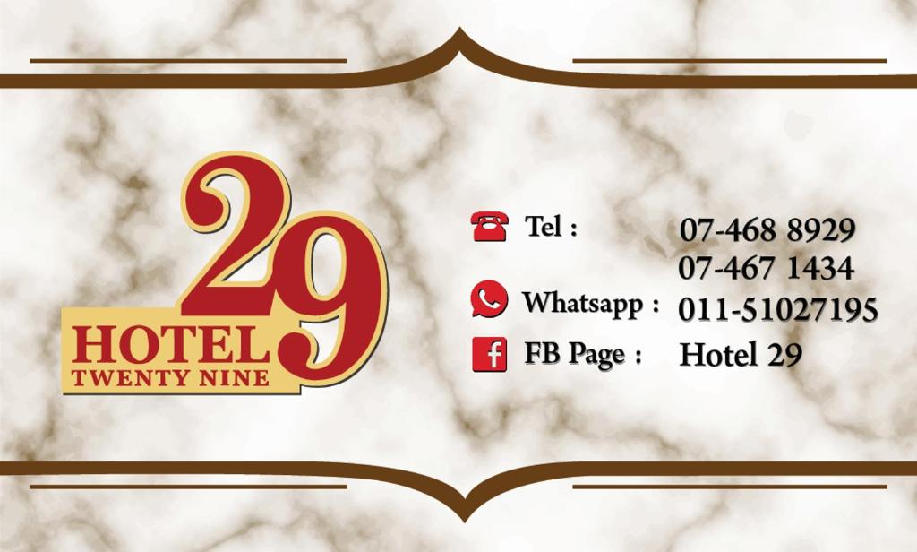 Certifikát, hodnocení, plakát nebo jiný dokument vystavený v ubytování Twenty Nine Hotel