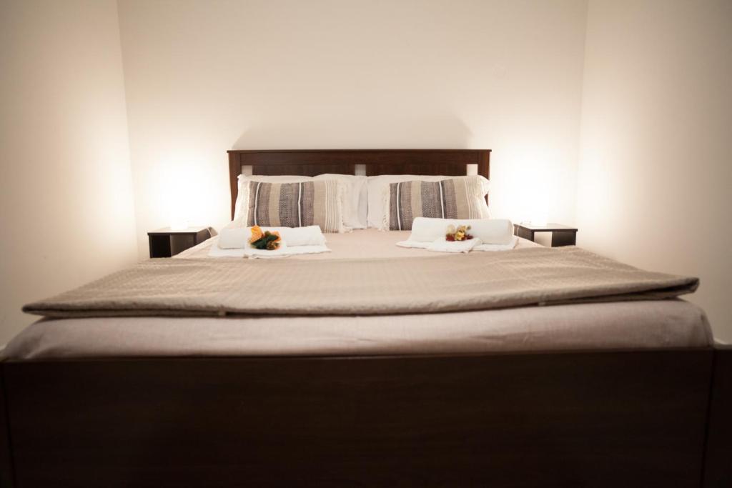 ein Schlafzimmer mit einem großen Bett mit zwei Kissen in der Unterkunft Casa Benzo in Palermo