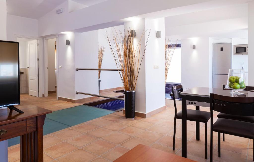 Televízia a/alebo spoločenská miestnosť v ubytovaní Apartamentos Mexico