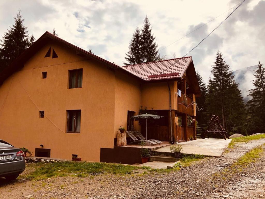 een huis met een auto ervoor geparkeerd bij Cabana Cory Râușor in Rîu de Mori