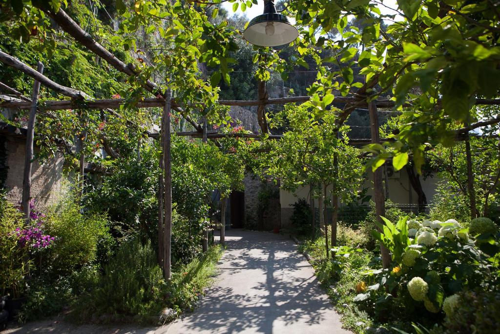 a pathway in a garden with trees and flowers at Hotel Pupetto in Positano