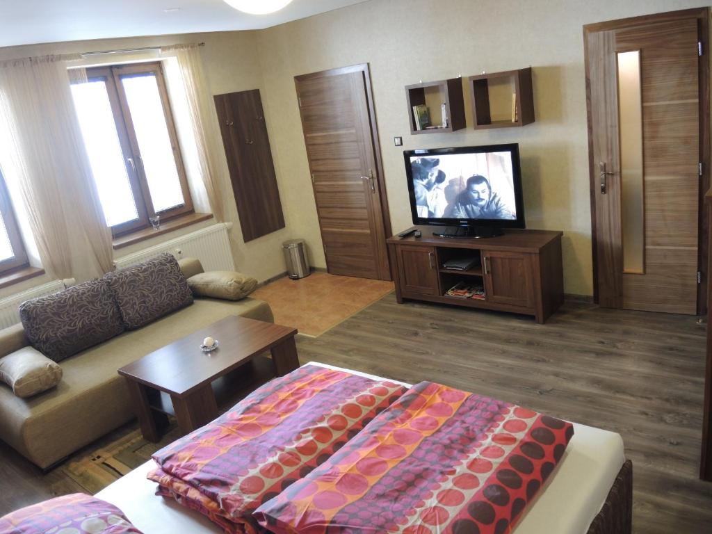 TV a/nebo společenská místnost v ubytování Apartmany Rudolf