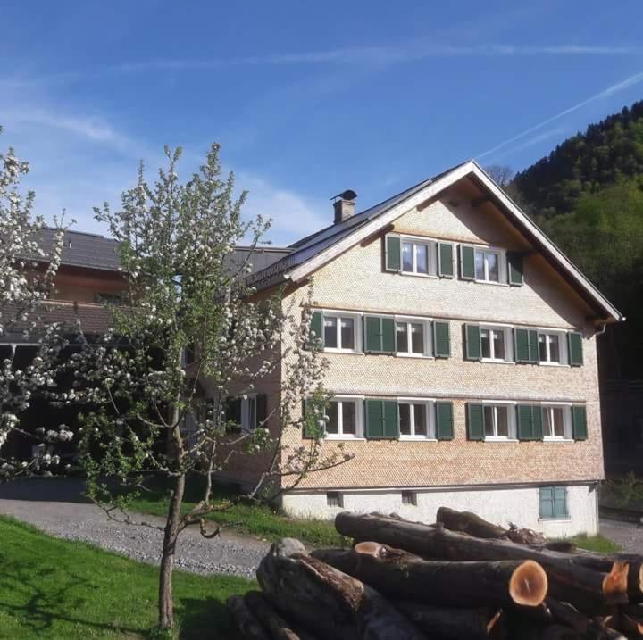 une maison avec un arbre en face dans l'établissement Apartments Hänsler, à Mellau