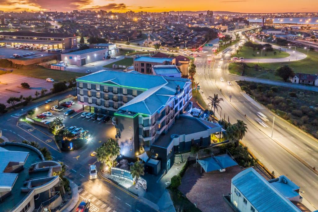 an aerial view of a city at night at Paxton Hotel in Port Elizabeth