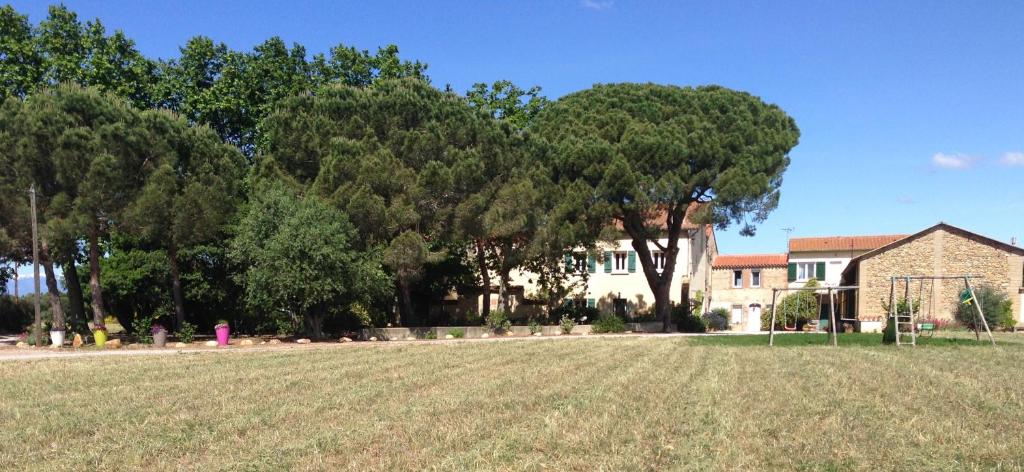 een groot grasveld met een huis en bomen bij Gites Mas ratero in Thuir