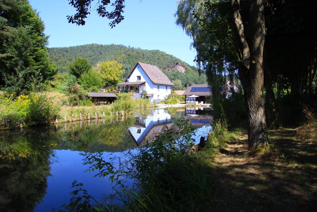 a house next to a river with a house at Au numéro 6 in Obersteinbach