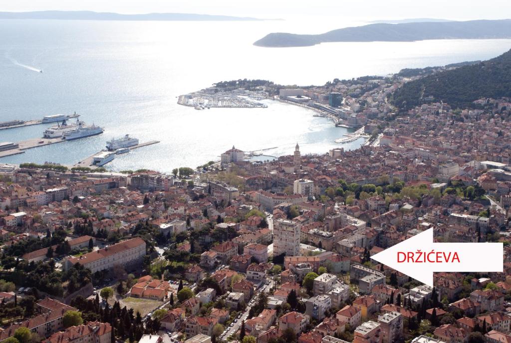 an aerial view of the city of dakar and the ocean at Apartments Rajna in Split