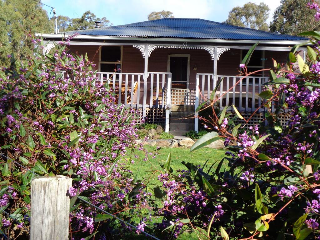 a house with purple flowers in front of it at Post House Cottage in Fentonbury