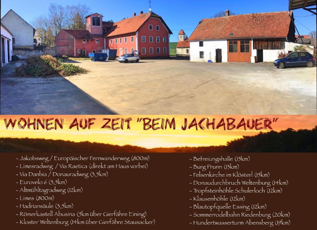 a flyer for a town with houses in the background at Jachabauer in Ried