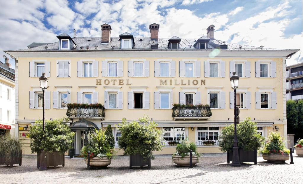 a hotel with potted plants in front of it at Hotel Million in Albertville