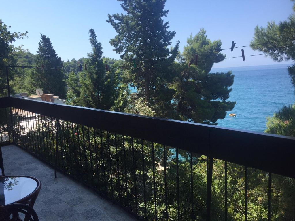 een balkon met uitzicht op de oceaan bij Apartment Botanicheskiy Sad in Sutomore