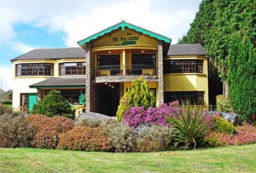 19th Green Guesthouse في كيلارني: منزل اصفر كبير وامامه حديقة