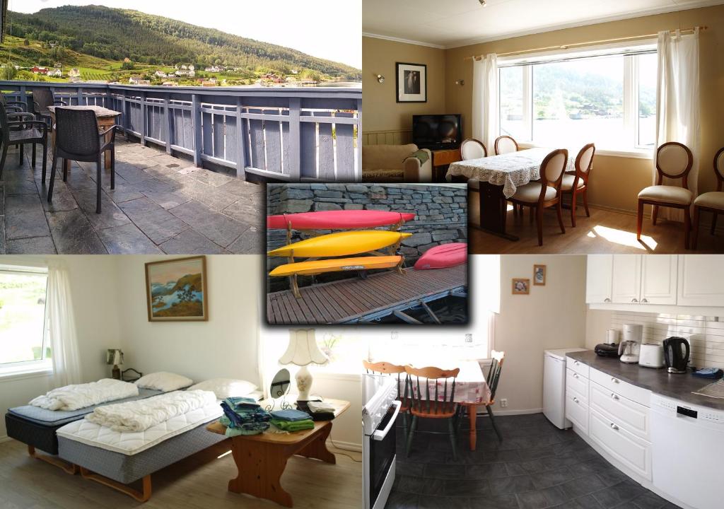 a collage of photos of a kitchen and a living room at Apartment in Herand, Hardanger in Herand