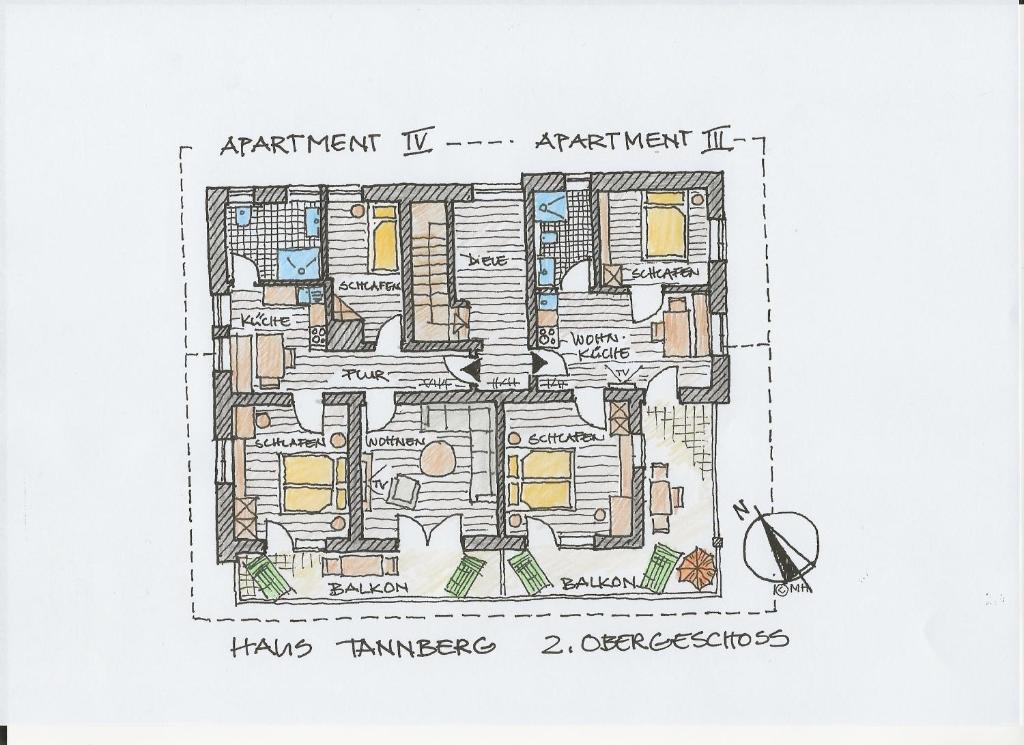 a sketch of a building with at Haus Tannberg in Riezlern