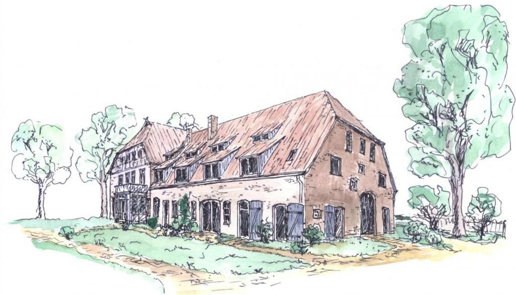 a drawing of a house with a tree at Gästezimmer St. Dionys in Sankt Dionys