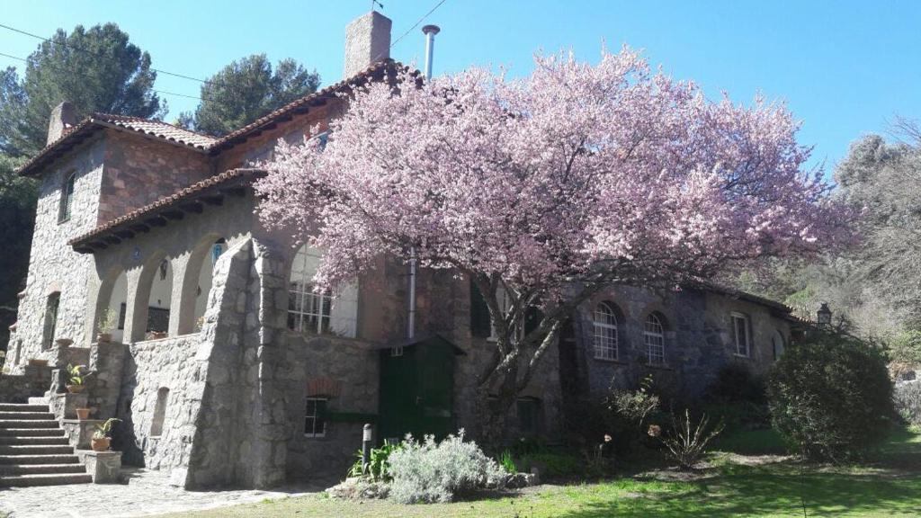 una vieja casa de piedra con un árbol delante en Posada San Andres en La Cumbre