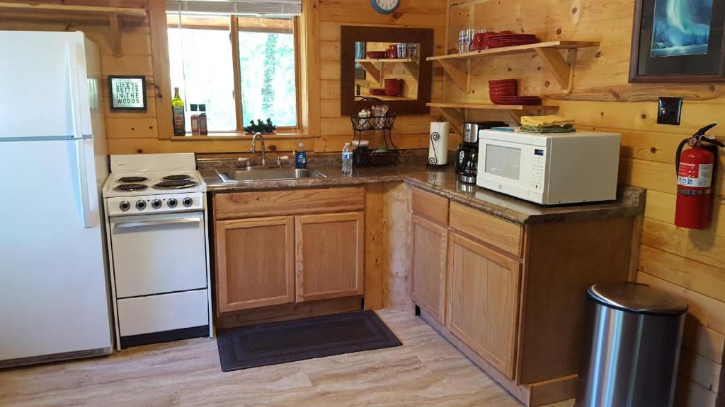 Kuchyň nebo kuchyňský kout v ubytování Talkeetna Fireweed Cabins
