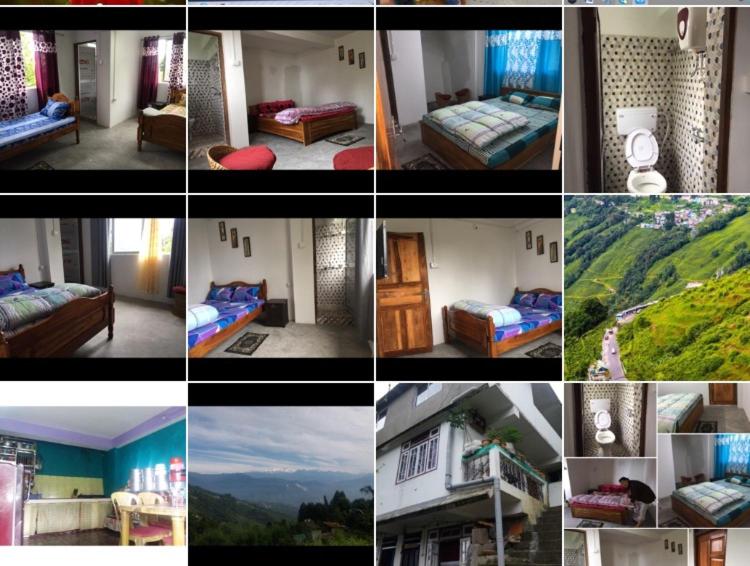 un collage de fotos de un dormitorio y una habitación en Parvi Homestay en Darjeeling