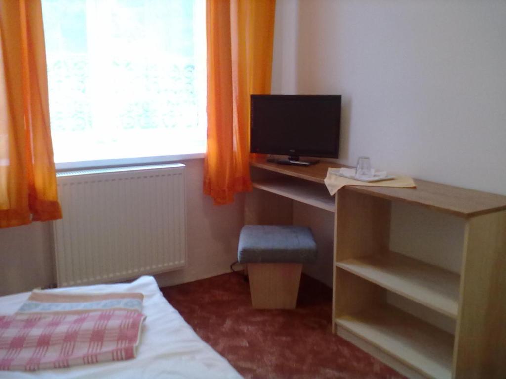 Televízia a/alebo spoločenská miestnosť v ubytovaní Hotel Spojar