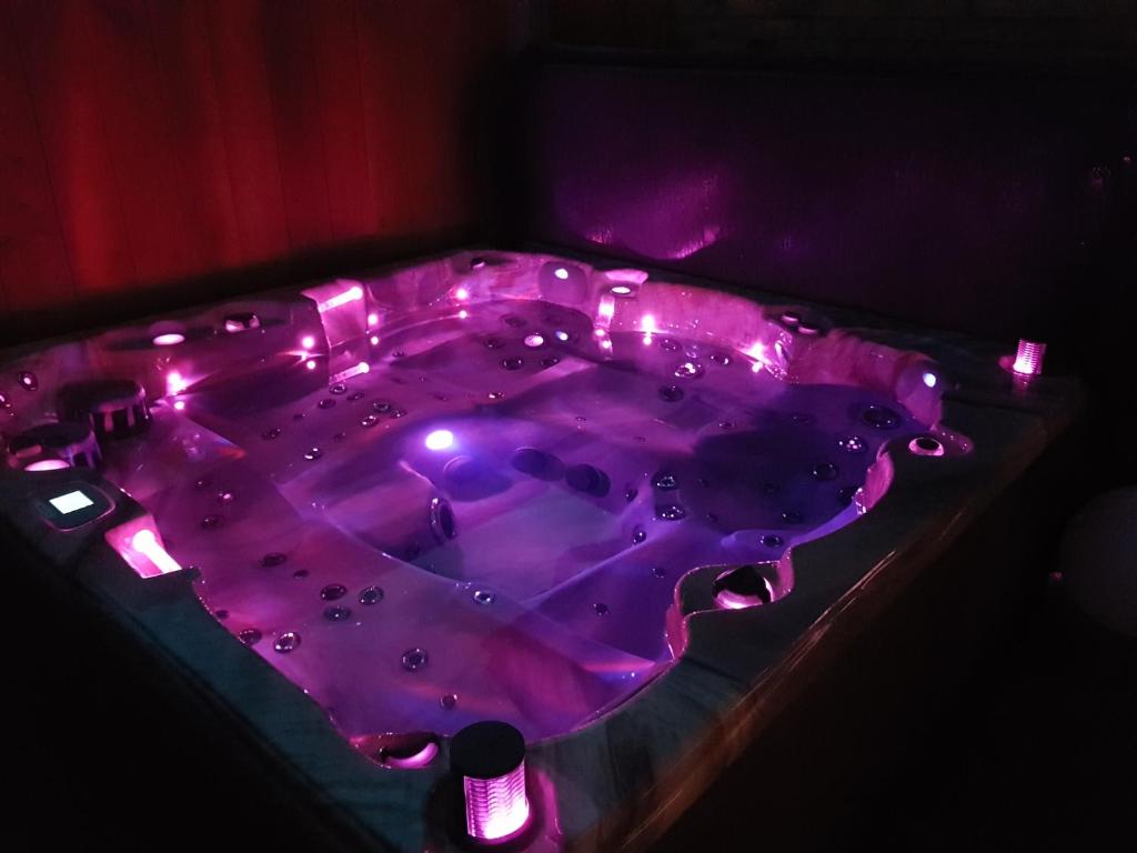 een paarse hot tub met verlichting in een kamer bij Whirlpool Suite Venezia in Stelle