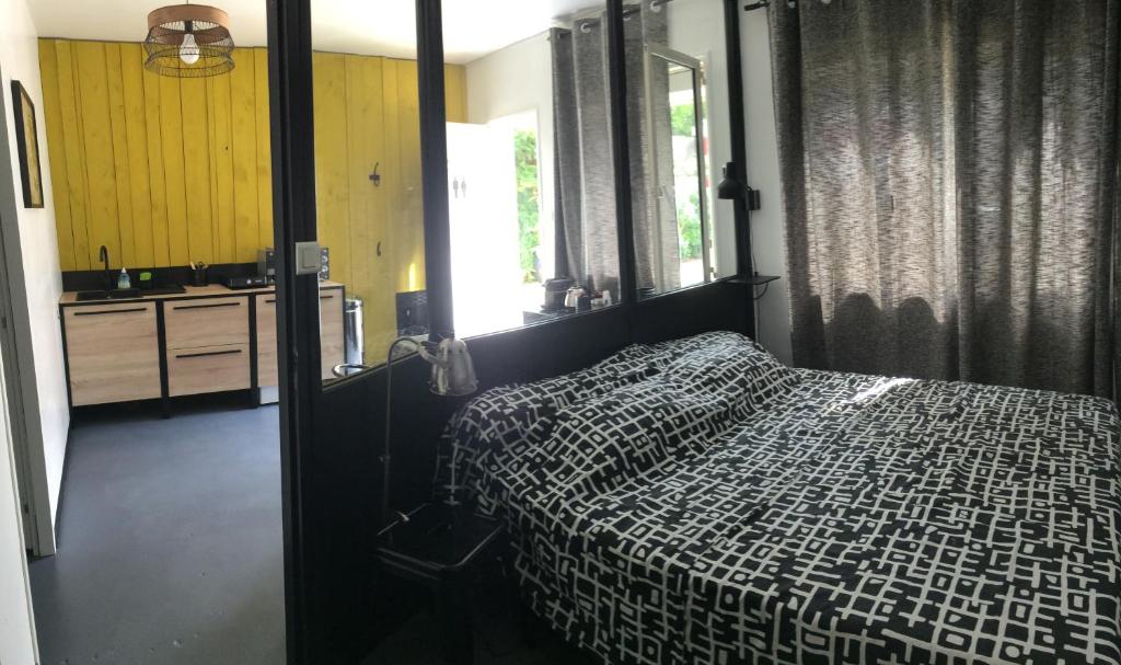 ルマンにあるL'Atelierのベッドルーム(ベッド1台、シンク、鏡付)