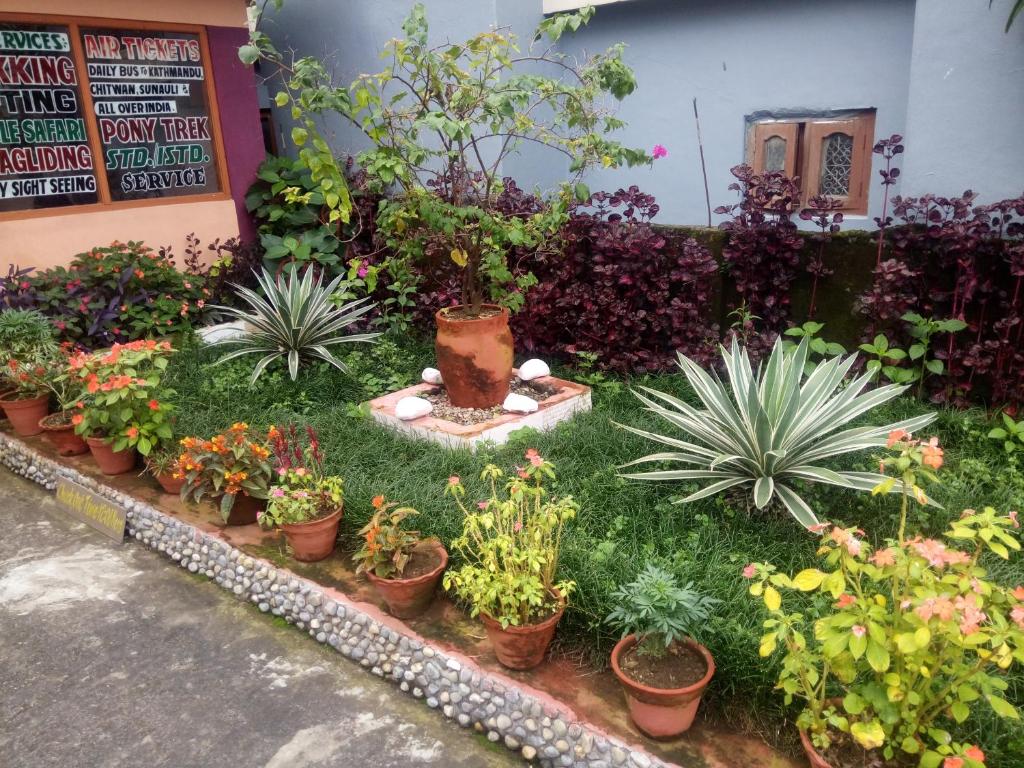 un giardino con piante e fiori di Galaxy Inn Guest House a Pokhara