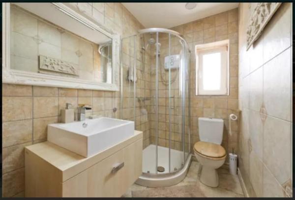 W łazience znajduje się umywalka, toaleta i prysznic. w obiekcie The Hideout ! w Dublinie