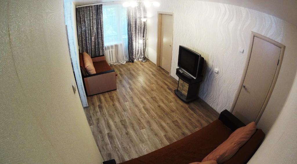 ノヴォシビルスクにあるАпартаменты на Блюхера 16のリビングルーム(ソファ、テレビ付)