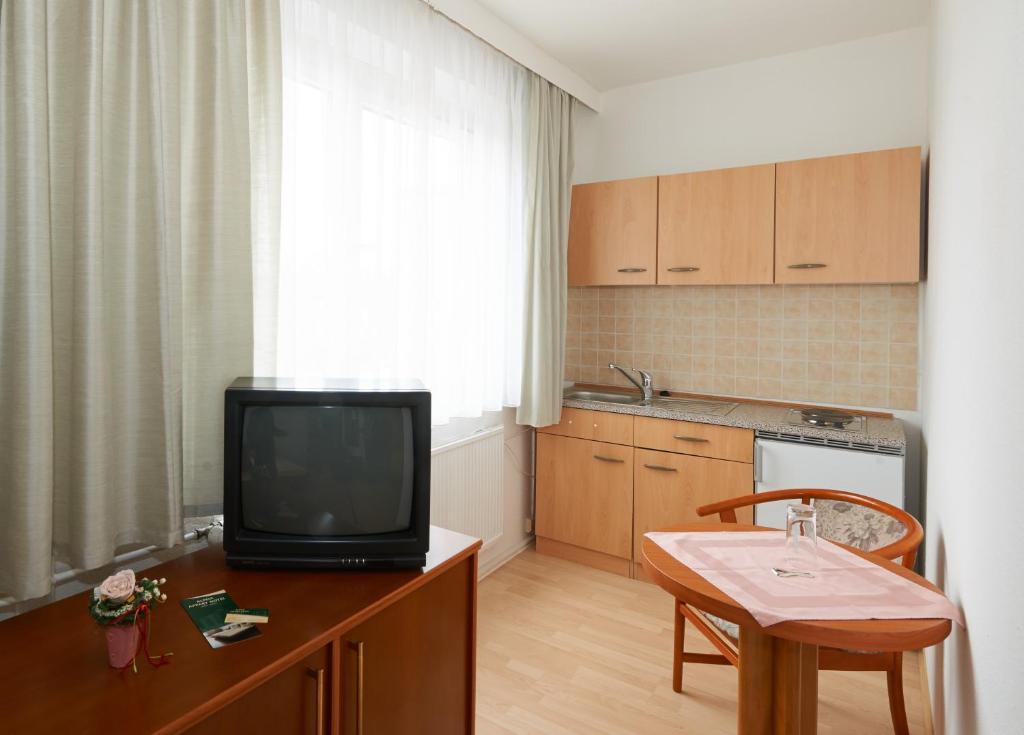 Kuchyň nebo kuchyňský kout v ubytování Alpha Apparthotel leipzig-Rötha
