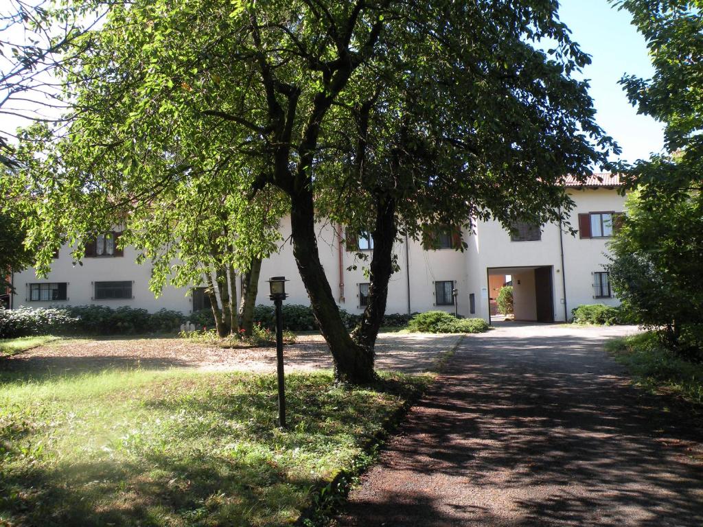 un arbre devant un bâtiment blanc dans l'établissement Tetto Nuovo B&B, à Coni