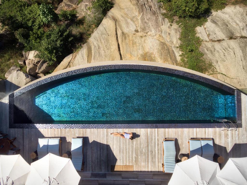 Der Swimmingpool an oder in der Nähe von Six Senses Zil Pasyon, Seychelles