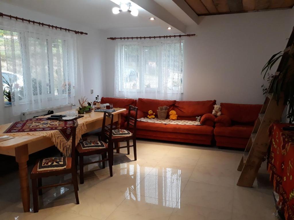- un salon avec une table et un canapé dans l'établissement Casa Geanina, à Colibiţa