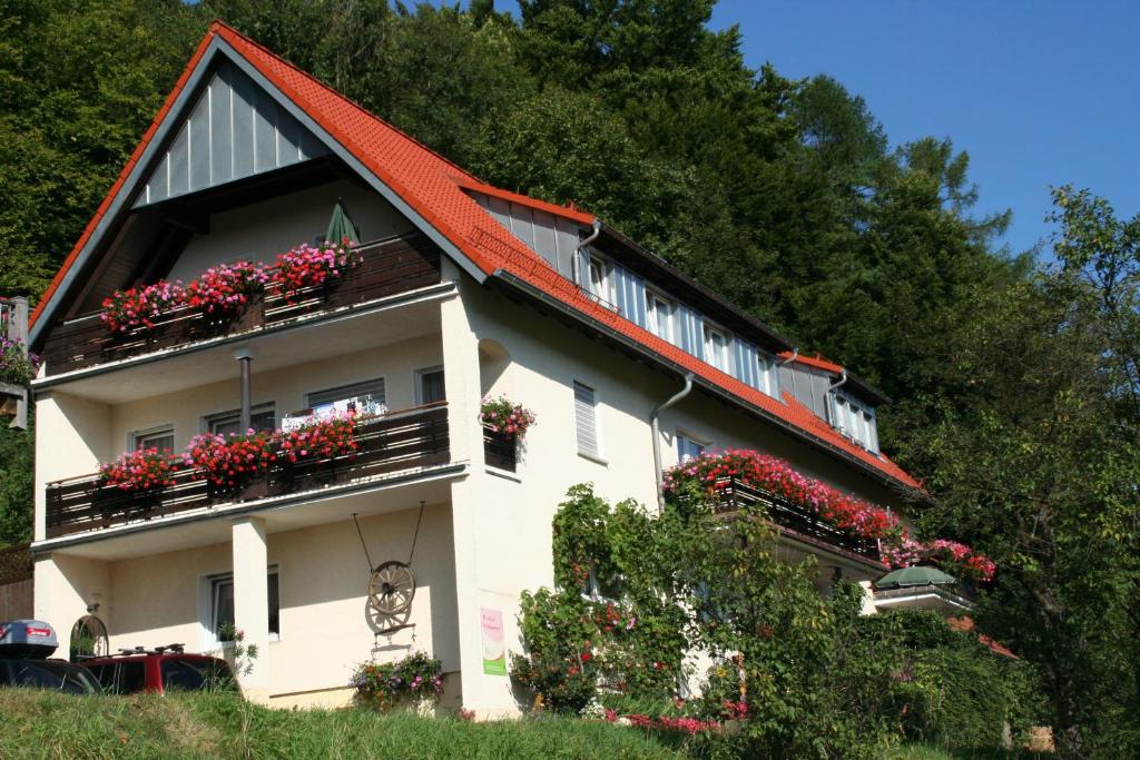 a building with flower boxes on the balconies at Ferienwohnungen Porisch in Egloffstein