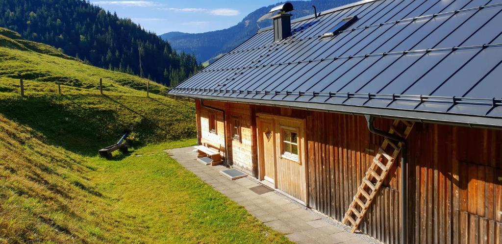 霍赫克尼希山麓丁騰的住宿－Selbstversorgerhütte Nösslau Alm，山坡上的木屋