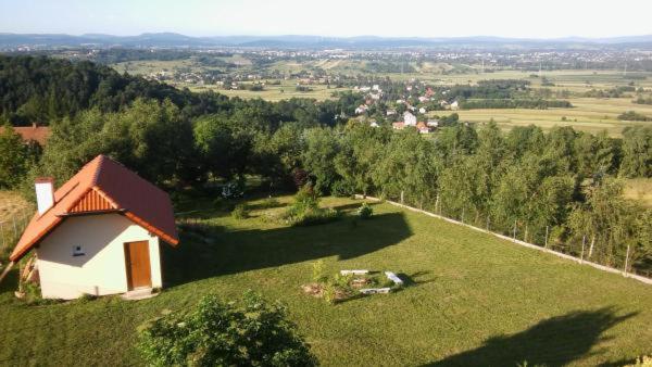 a small house on top of a green field at Podkamiencem in Odrzykoń