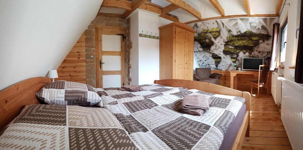 1 dormitorio con 1 cama grande en una habitación en Köhlers Ferienhaus en Schöppenstedt