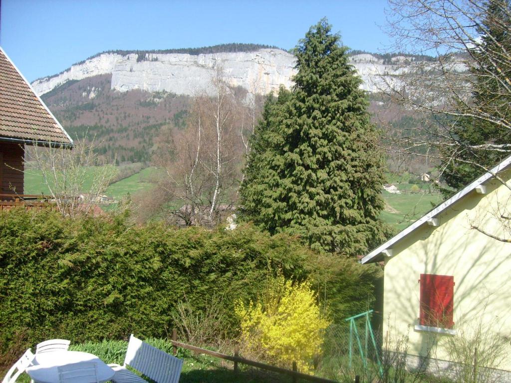 vista su una montagna dal cortile di una casa di Gîte meublé Les Centaurées a Saint-Martin-en-Vercors