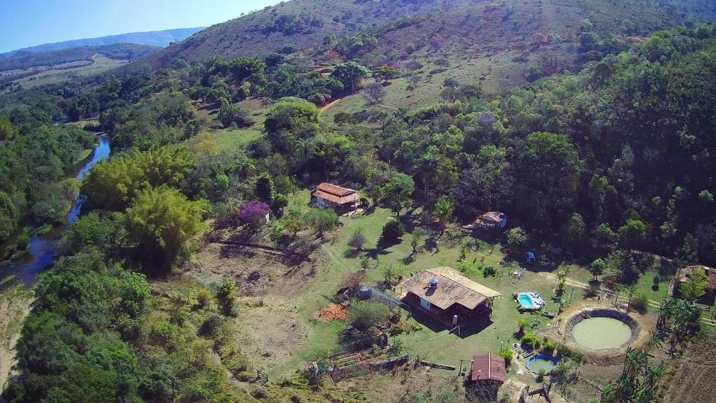 an aerial view of a house on a mountain at Pousada Estância Macaúbas - in São Roque de Minas