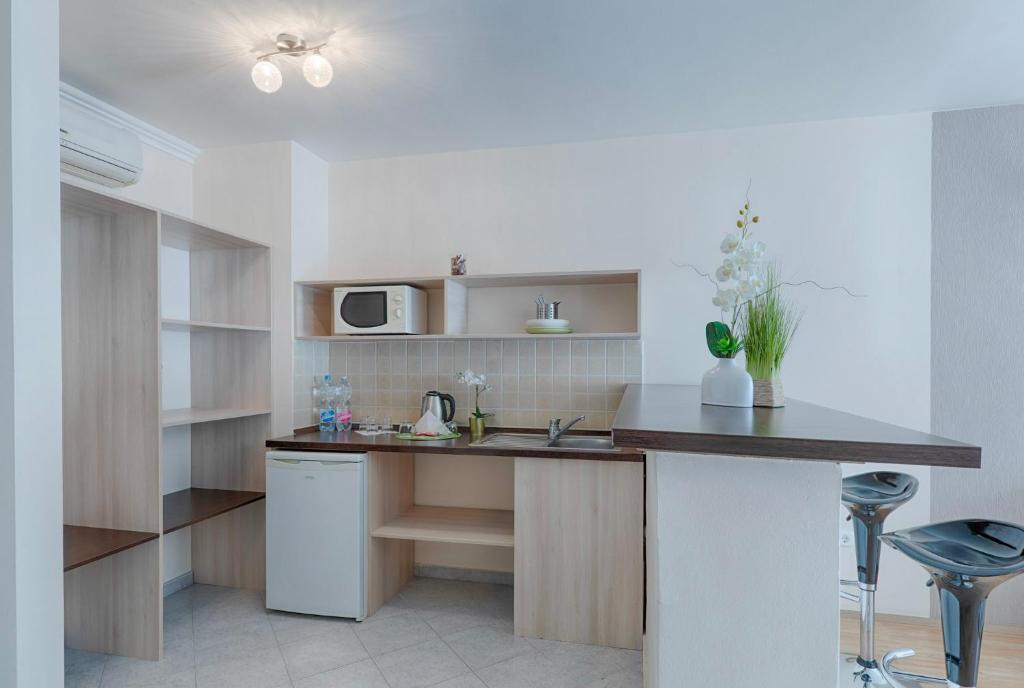Kuchyň nebo kuchyňský kout v ubytování Triple M Hotel