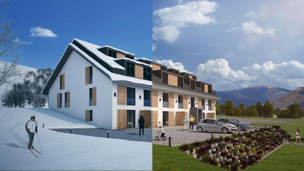a rendering of a house with people outside of it at Apartmány Sport Dolní Morava in Dolní Morava