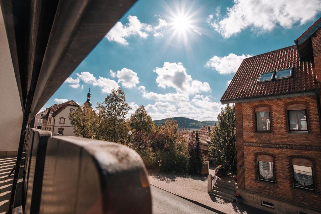 a view of the sun from a train window at Meissmers Hotel in Eiterfeld