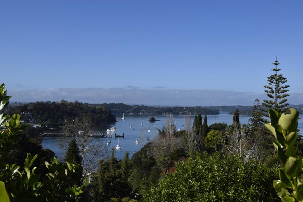 a view of a lake with boats in the water at The Sails in Russell