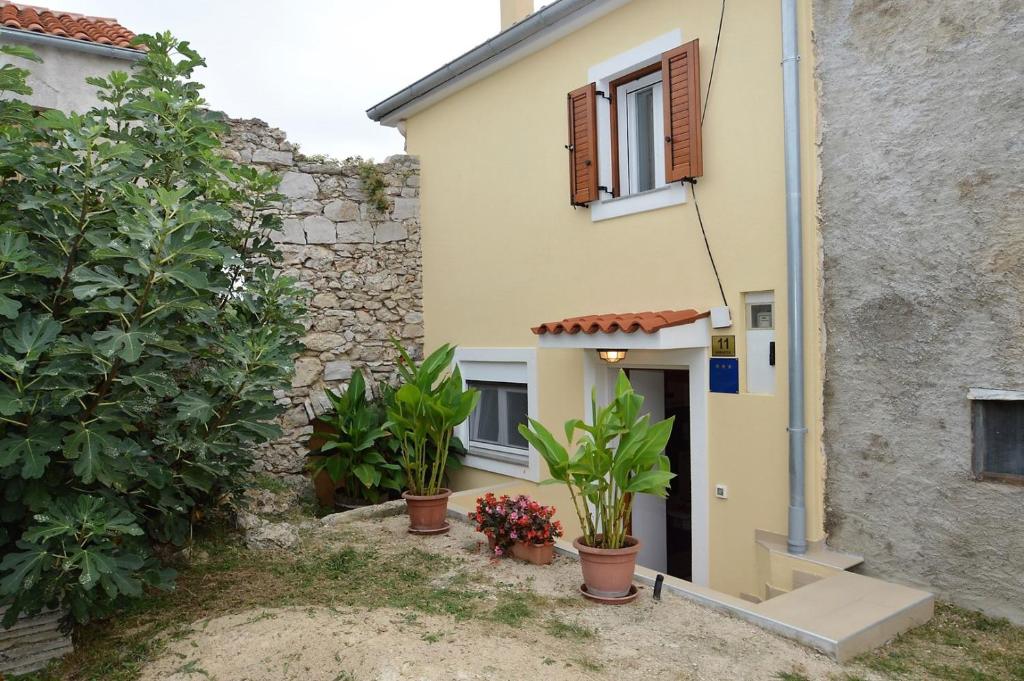 a house with potted plants in front of it at Apartment Hrasta in Vrana