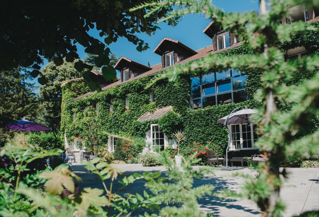 a building covered in ivy with windows and plants at Les Olivades in Gap