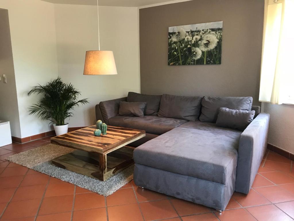 a living room with a couch and a coffee table at Ferienwohnung Dora in Medebach