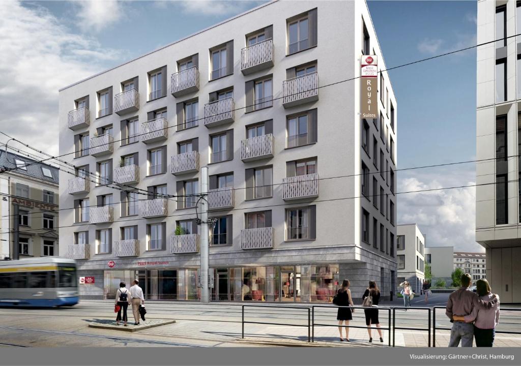 a rendering of a building with people standing in front of it at Best Western Plus Royal Suites in Leipzig