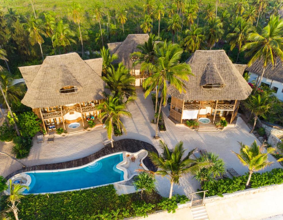 an aerial view of a resort with a swimming pool at Zanziblue in Matemwe