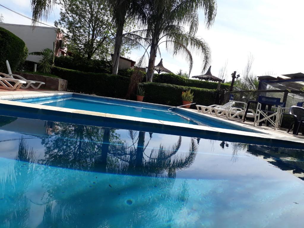 - une piscine d'eau bleue avec des palmiers dans l'établissement Paraiso Colon, à Colón