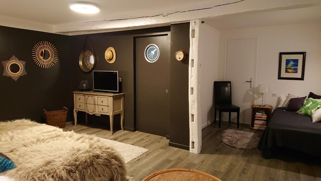 TV a/nebo společenská místnost v ubytování Domaine de la Jarrige